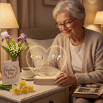 Personalized Birth Flower Heart Shape Acrylic LED Night Light with Name and Wooden Base Mother's Day Birthday Gift for Mom Grandma