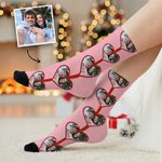 Personalised Romantic Heart Face Photo Mid-Calf Knee-High Socks Valentine's Day Anniversary Gift for Generation Z Lover Girlfriend Boyfriend