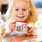 Personlig emaljmugg 355 ml med påsktema sött kaninmotiv namn och initialer praktisk påskpresent till barn