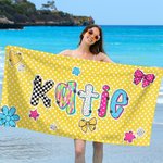 Personalisierte bunte Leopard Plaid überdimensioniert schnell trockenen Strand Handtuch mit Namen Outdoor-Aktivitäten Strand Party Geburtstag Geschenk für Frauen Besties Familie