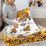 Personalized Sunflower Leopard Watercolor Mama Bear and 1-6 Baby Bears Soft Throw Blanket with Names Home Decor Mother's Day Gift for Mom Grandma