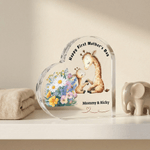 Personalized Cartoon Animal Flower Heart-Shaped Acrylic Plaque with Name Home Decor Mother's Day Gift for Mom Grandma