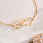 Bracelet personnalisé Mobius Infinity en forme de coeur de chat avec nom Bijoux élégants à porter au quotidien Cadeau d'anniversaire pour les amoureux des chats