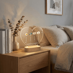 Personalized Birth Flower Heart Shape Acrylic LED Night Light with Name and Wooden Base Mother's Day Birthday Gift for Mom Grandma