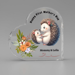 Personalized Cartoon Animal Flower Heart-Shaped Acrylic Plaque with Name Home Decor Mother's Day Gift for Mom Grandma