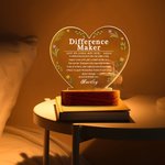 Personalised Difference Maker Affirmation Floral Heart LED Night Light with Wooden Base Birthday Retirement Thank You Gift for Leaders Coworkers