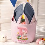 Cesta de pascua personalizada con nombre e inicial efecto 3D simulado orejas de conejo rayas regalo de Pascua búsqueda de huevos para niños