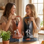 Personalized Pearl Effect Birth Flower Initial PU Leather Protective Wine Bag with Name Mother's Day Wedding Party Anniversary Gift for Wine Lovers