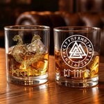 Personalized Viking Runes 10 oz Whiskey Rock Glass with Name Father's Day Birthday Gift for Men Whiskey Lovers