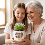 Personlig 6-fotokollage Födelseblomma Keramisk växtkruka med namn och bambubricka Mors dag Födelsedagspresent till mamma mormor