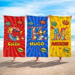 Gepersonaliseerde Superheld-stripontwerp Strandhanddoek met Ster en Naam Extra Groot en Sneldrogend Strandfeest- en Verjaardagscadeau voor Kinderen