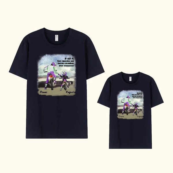 Camiseta personalizada de 100% algodón con casco de motocicleta padre e hijo y nombre regalo del Día del Padre para papá o familia