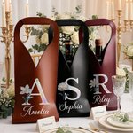 Personalized Pearl Effect Birth Flower Initial PU Leather Protective Wine Bag with Name Mother's Day Wedding Party Anniversary Gift for Wine Lovers