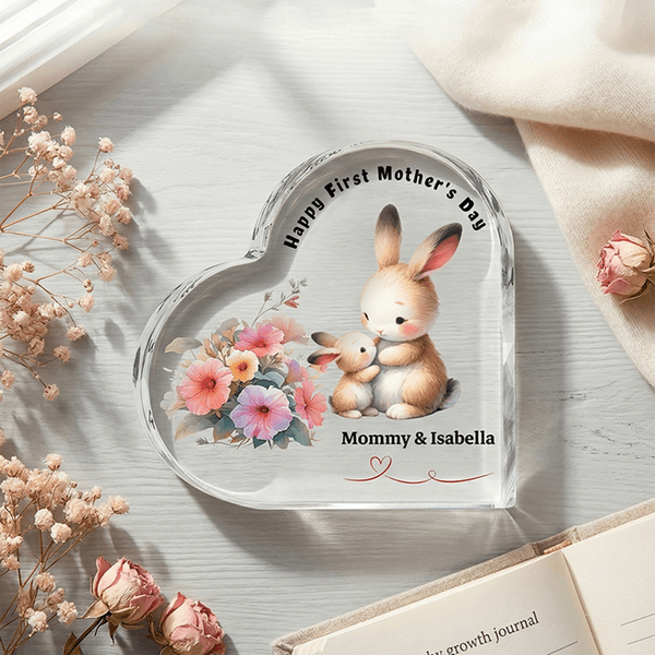 Personalized Cartoon Animal Flower Heart-Shaped Acrylic Plaque with Name Home Decor Mother's Day Gift for Mom Grandma