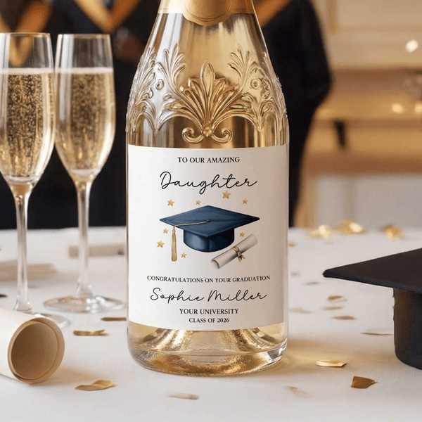 Personalized Graduation Cap Waterproof Wine Stickers Labels with Title Name Year Graduation Gift for Graduates