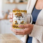 Personalised Bear Mom and 1-6 Baby Bears Sunflower Leopard Print 11 oz 15 oz Ceramic Mug with Names Mother's Day Gift for Mom
