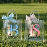 Bolsa de regalo transparente personalizada con nombre inicial Peter Rabbit y lazo regalo de Pascua y cumpleaños para niños y familia