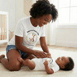 Personalised Cute Mom Baby Animal Wreath Heart100% Cotton T-shirt Baby Bodysuit Matching Outfit with Names 1st Mother's Day Gift for Baby New Mom