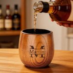 Personalized Engraved Monogram Charred Wooden Bourbon Whiskey Glass with Name and Initial Birthday Father's Day Gift for Man Dad Grandpa