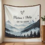 Personalized Mountain Soft Woven Throw Blanket with Names and Special Date Home Use Anniversary Valentine's Day Gift for Couples