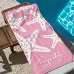 Personalisiertes Strandtuch mit Frottage-Effekt-Seesternen | mit Namen | schnelltrocknend | Badetuch | Sommer Urlaub Geschenk für Familie Freunde