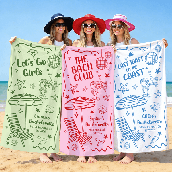 Personalized Girl's Bachelorette Party Quick Dry Soft Oversized Beach Towel with Name Summer Vacation Beach Party Birthday Gift for Girls Bridesmaids
