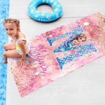 Personalized Cartoon Mermaid Initial Quick Dry Beach Towel with Name Travel Essentials Beach Party Birthday Gift for Girls