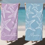 Personalisiertes Strandtuch mit Frottage-Effekt-Seesternen | mit Namen | schnelltrocknend | Badetuch | Sommer Urlaub Geschenk für Familie Freunde
