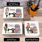 Patch Machine à coudre Cartoon Sewing Girl Kit Kit de couture Boîte de rangement avec nom Anniversaire Fête des mères Cadeau pour Maman Grand-mère Amoureux de la couture