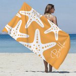 Personalisiertes Strandtuch mit Frottage-Effekt-Seesternen | mit Namen | schnelltrocknend | Badetuch | Sommer Urlaub Geschenk für Familie Freunde