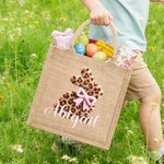 Personalised Cute Imitation Hook Yarn Plush Leopard Rabbit Design Large Jute Tote Bag with Name Daily Use Easter Gift for Kids Teenagers