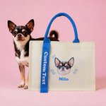 Personalised Cartoon Pet Portrait Tote Bag with Name and Pattern Reusable Pet Outing Daily Use Birthday Gift for Pet Owner