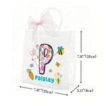 Personalized Cute Bunny Easter-Themed Initial Transparent Gift Bag with Name and Pink Bow Ribbon Daily Use Easter Party Gift for Kids Family