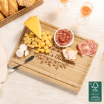 Personalisierte gravierte Blume Design FSC Bambus Charcuterie Schneidebrett mit Text und Saft Rille Küche Dekor Jahrestag Geschenk für Familie