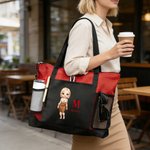 Personalized Professional Cartoon Character Oxford Tote Bag with Name Daily Use Office Birthday Gift for Colleagues Workmates