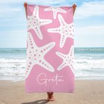 Personalisiertes Strandtuch mit Frottage-Effekt-Seesternen | mit Namen | schnelltrocknend | Badetuch | Sommer Urlaub Geschenk für Familie Freunde