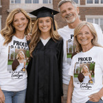 T-shirt personnalisé multicolore avec photo de fierté, 100% coton, avec nom, à porter au quotidien, pour fêter la remise des diplômes Cadeau pour la famille