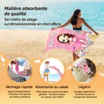 Serviette de plage surdimensionnée personnalisée avec nom et personnage - Option de sac à cordon - Cadeau anniversaire pour les enfants et la famille