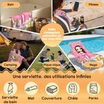 Serviette de plage surdimensionnée personnalisée avec nom et personnage - Option de sac à cordon - Cadeau anniversaire pour les enfants et la famille