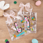 Personalized Cute Bunny Easter-Themed Initial Transparent Gift Bag with Name and Pink Bow Ribbon Daily Use Easter Party Gift for Kids Family