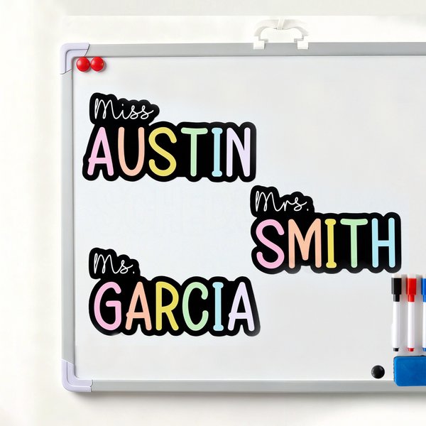 Aimant de salle de classe Nom de l'enseignant arc-en-ciel personnalisé Cadeau de rentrée pour l'enseignant