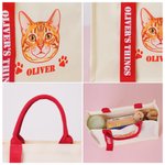 Personalised Cartoon Pet Portrait Tote Bag with Name and Pattern Reusable Pet Outing Daily Use Birthday Gift for Pet Owner