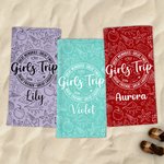 Personalised Girls Trip Summer Themed Quick Dry Microfiber Beach Towel with Name Beach Party Swimming Pool Essential Trip Birthday Gift for Besties