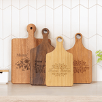 Gepersonaliseerde Gegraveerde Bloemen Houten Dubbelzijdige Snijplank met Naam en Greep Housewarming Verjaardagscadeau voor Mam Familie