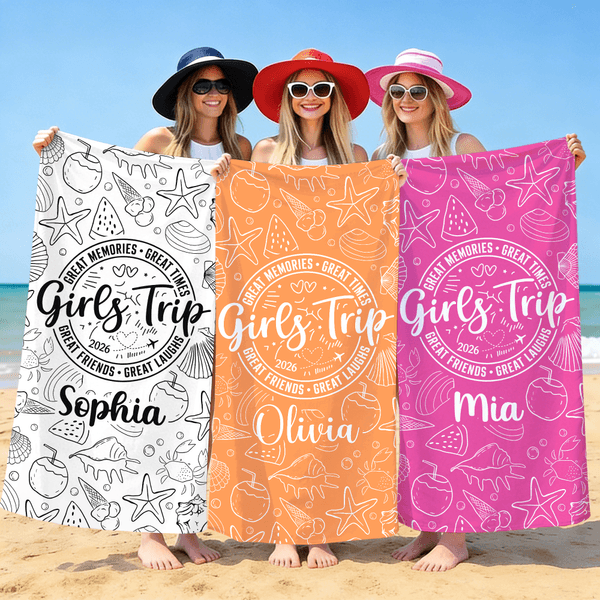 Personalised Girls Trip Summer Themed Quick Dry Microfiber Beach Towel with Name Beach Party Swimming Pool Essential Trip Birthday Gift for Besties