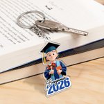 Personalized Glitter Acrylic Cute Cartoon Character Keychain with Name and Year Graduation Gift for Graduates Friends
