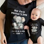 Personalized Cute Bear Bunny Fantasy Unicorn 100% Cotton Baby Bodysuit T-shirt Matching Outfit with Name First Mother's Day Gift for  New Mom Newborn