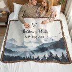 Personalized Mountain Soft Woven Throw Blanket with Names and Special Date Home Use Anniversary Valentine's Day Gift for Couples