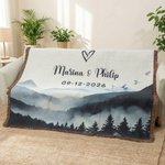 Personalized Mountain Soft Woven Throw Blanket with Names and Special Date Home Use Anniversary Valentine's Day Gift for Couples