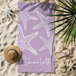 Personalisiertes Strandtuch mit Frottage-Effekt-Seesternen | mit Namen | schnelltrocknend | Badetuch | Sommer Urlaub Geschenk für Familie Freunde